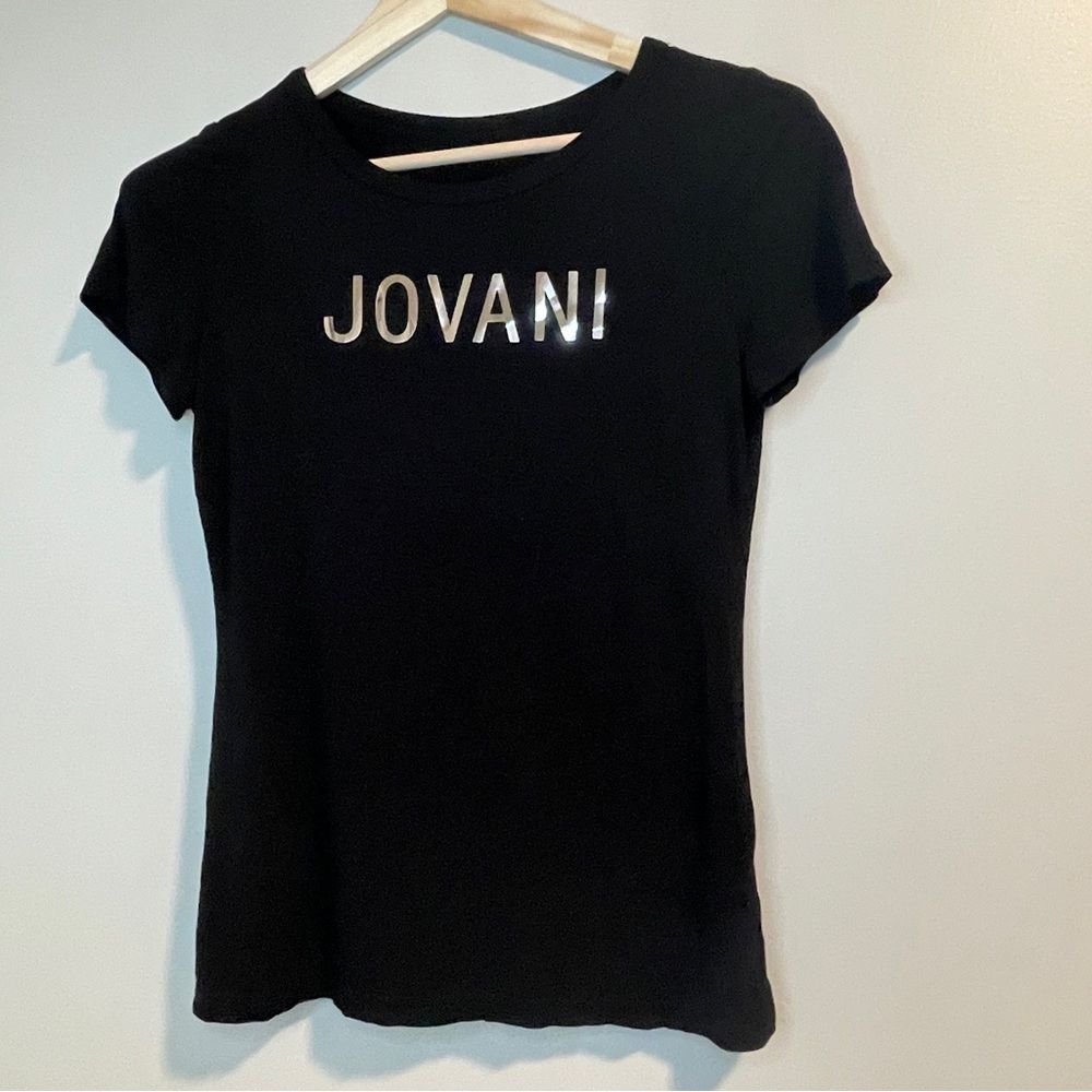 Jovani Black Metallic Fitted Cap Sleeve Top L